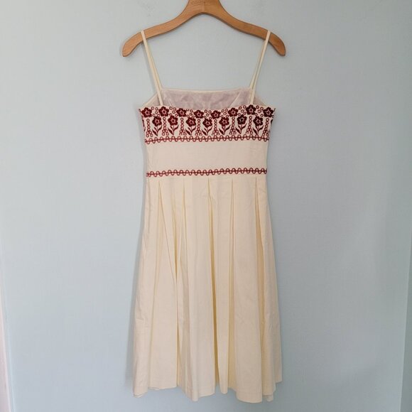 Ann Taylor Ivory Box Pleat With Red Embroidered Lined Dress Sz‎ 0 NWOT with FLAW - Picture 3 of 16